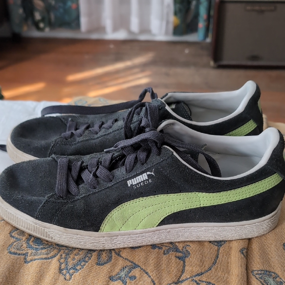 Puma Suede Sneakers in Black and Lime